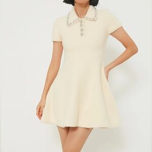Self-Portrait Cream Soft Knit Mini with gem collar